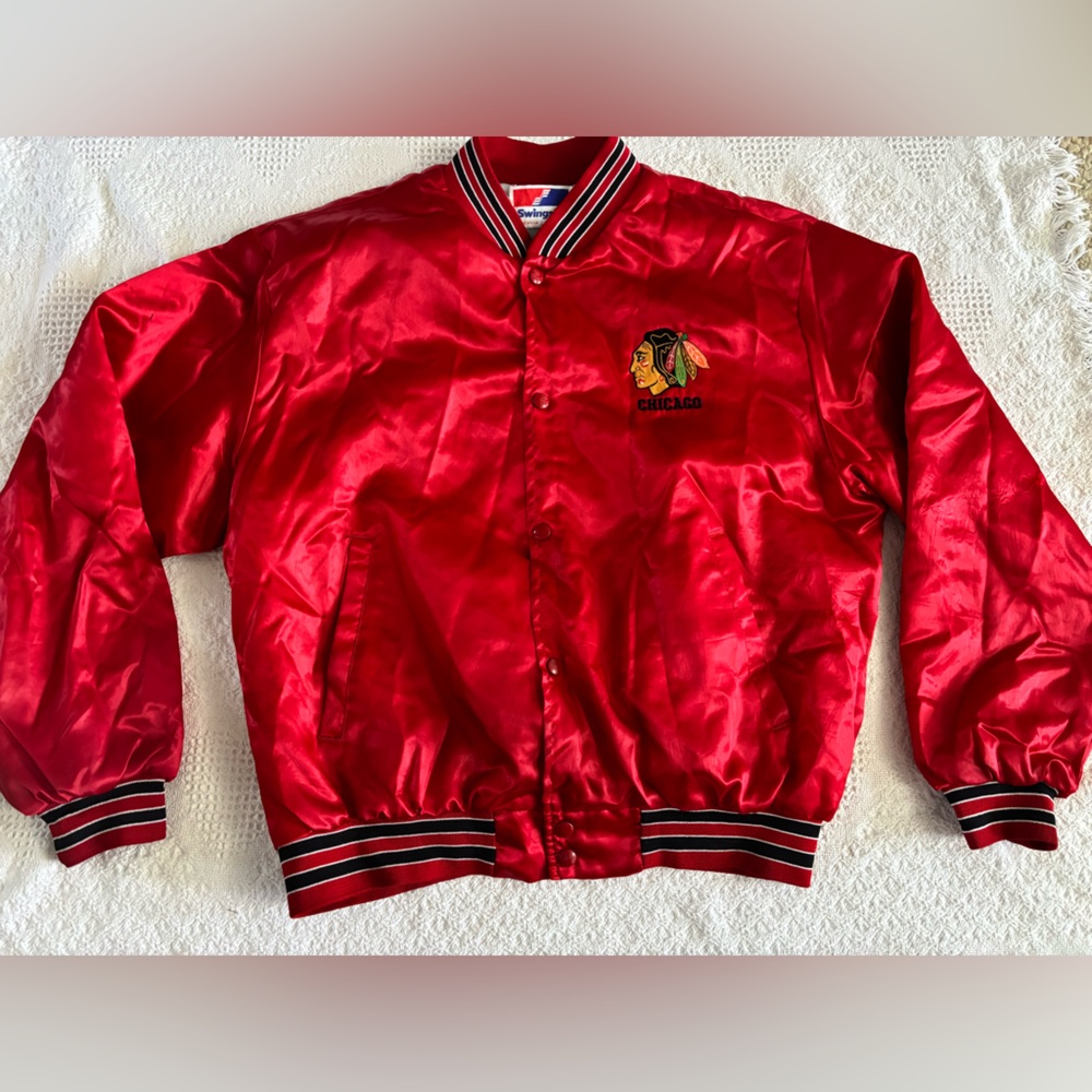 Vintage 90s Swingster NHL Blackhawks Satin Bomber Jacket Mens Large/XL